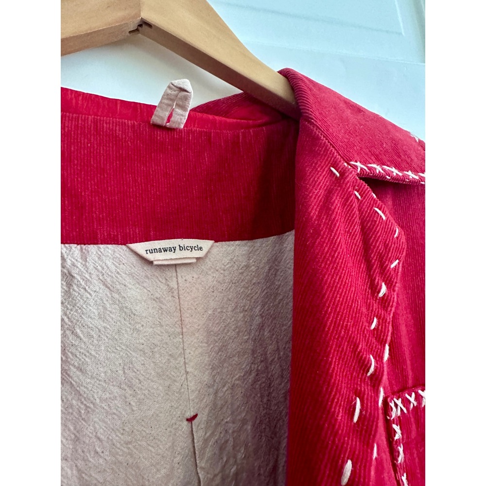 Runaway Bicycle Red Corduroy Cross Stitch Chore Coat Jacket Womens SM - Picture 4 of 7